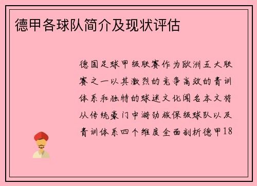 德甲各球队简介及现状评估