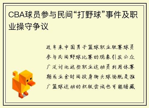 CBA球员参与民间“打野球”事件及职业操守争议