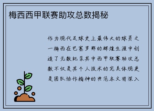 梅西西甲联赛助攻总数揭秘